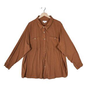 Ava & Viv Oversized Button Down Shirt 3X Utility Earthy Minimalist Burnt Clay
